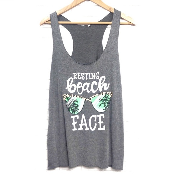 Tops - Resting Beach Face Gray Graphic Muscle Tee